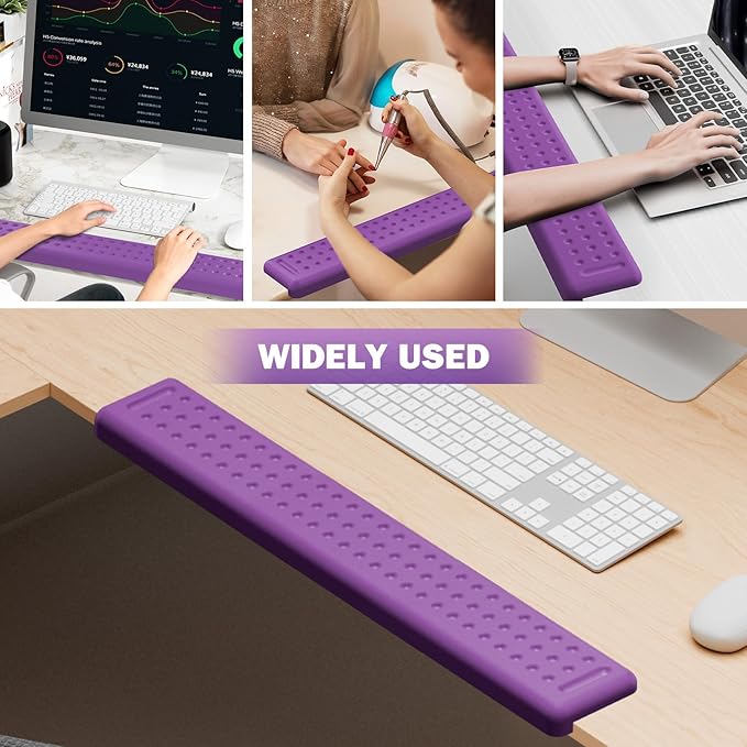 Leolee L-Shaped Desk Long Wrist Rest Elbow 60CM, Purple Memory Foam Arm Rest for Desk with Non-Slip Base, Ergonomic Desk Edge Cushion, Wrist Support for Computer Keyboard, Typing, Office, Home