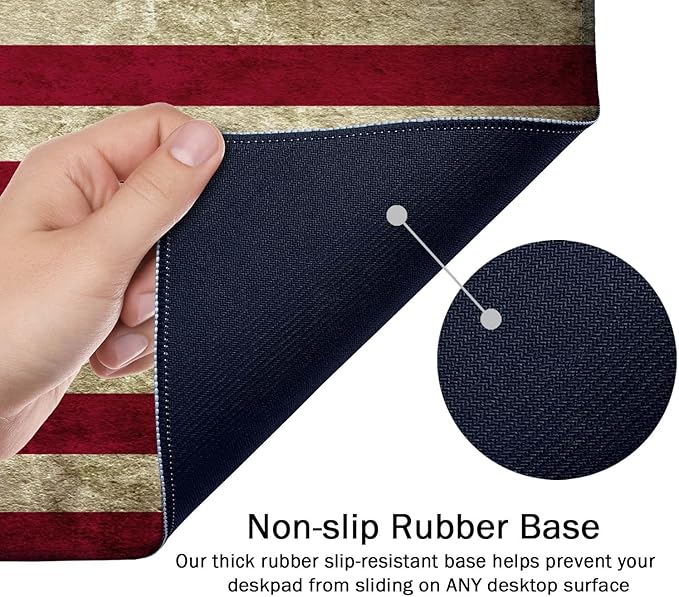 SSOIU Vintage American Patriotic US Flag Mouse Pad 35.5 X 15.7 Inch XXL Full Desk Mousepad Extended Large Non-Slip Rubber Base Waterproof Big Keyboard Mat with Stitched Edges for Gaming and Office