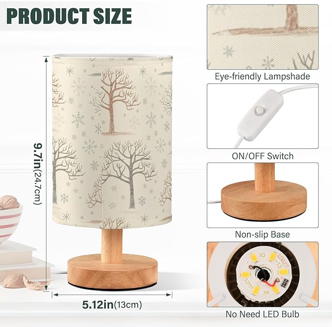 Beige Tree LED Table Lamp, Bedside Lamp with Linen Lampshade, Flicker-Free Eye Care USB Plug in Nightstand Lamp, for Bedroom and Office