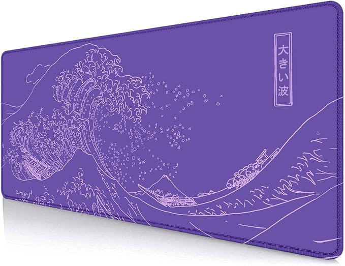 IMAYONDIA Great Wave Large Gaming Mouse Pad, Purple Minimalist Japanese Desk Mat, Gamer Aesthetic Extended Mousepad Cute, Non-Slip Rubber Base Lilac Desk Pad for Office- 31.5 X 11.8 Inch