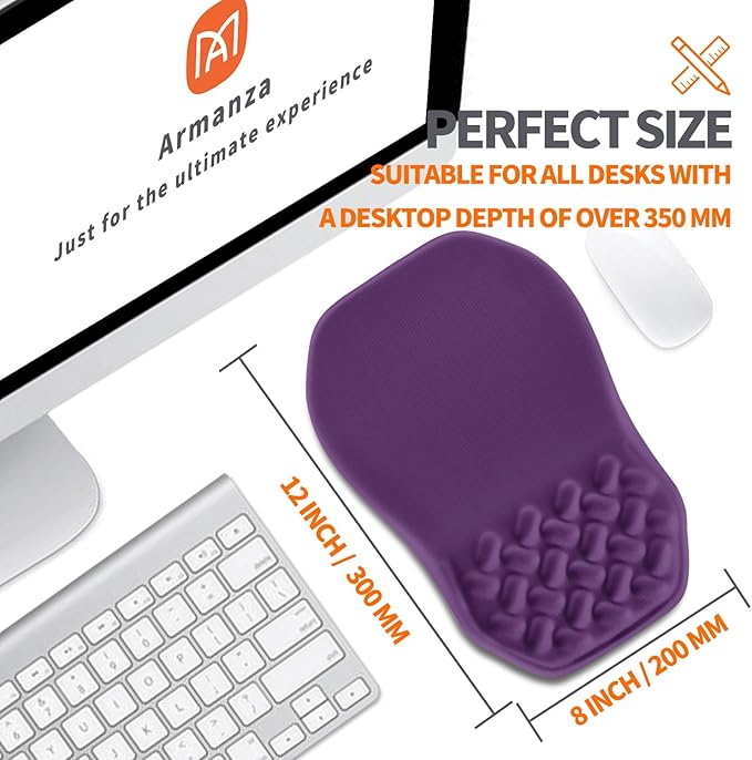 Ergonomic Slope Mouse Pad Wrist Support, Wrist Rest Mousepad for Carpal Tunnel with Massage Bulge and Slow Rebound Memory Foam (12x8 inch, Deep Purple)