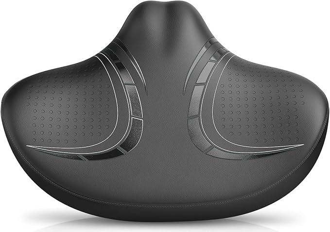 BLUEWIND New Noseless Oversized Bike Seat, Wide Bicycle Saddle Novel Backrest Design for Electric Bike, Universal Fit Exercise Bike or Road Stationary Bike Seat Cushion for Men & Women