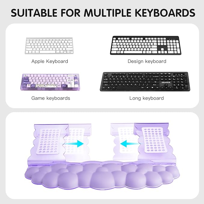 Ergonomic Keyboard Wrist Rest,Adjustable Tilt Stand Combo,Purple Acrylic Cloud Comfort Wrist Support, Customizable Width Riser for Home,Office Desk - Portable Comfortable Typing (Purple)