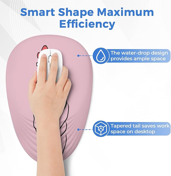 Ergonomic Mouse Pad with Wrist Support, Memory Foam Wrist Rest for Pain Relief & Carpal Tunnel, Non-Slip Base for Office, Computer, PC, Laptop (12x8x1.2inch, Korean Lovely Pink)