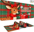 Merry Christmas - Elk Extended Gaming Mouse Pad 35.4x15.7Inch Large Desk Mat Anti-Slip Rubber Base & Durable Stitched Edges for Gamers Smooth Mouse Writing Surface for Desk Office/Home