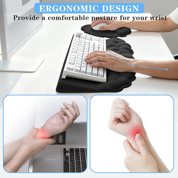 Computer Keyboard Stand with Wrist Rest, Ergonomic Tilted Keyboard Holder - Keyboard Riser with Wrist Pad - Keyboard Tray Support for Office Home -Cloud Set Black