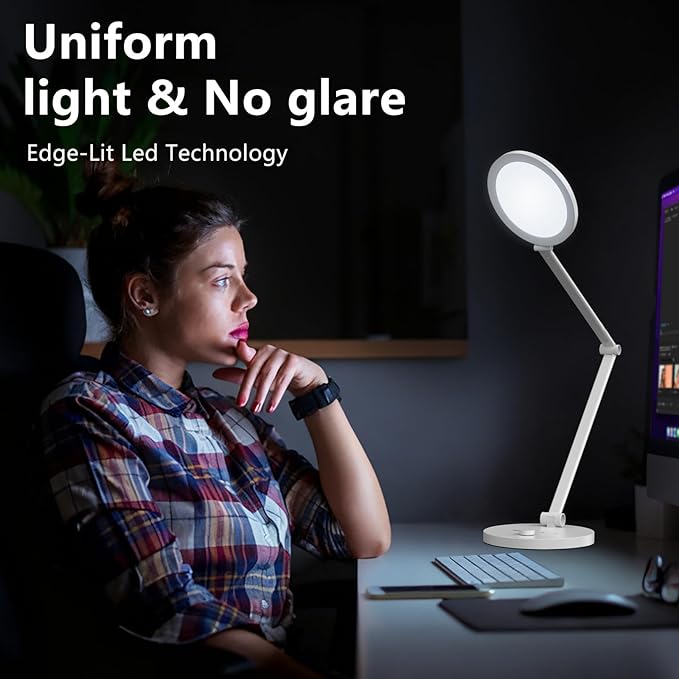 Desk Lamp for Home Office, Metal Swing Arm Desk Light, 3 Mode Stepless Dimming Desktop Lamp, 14W 1200LM Computer Task LED Lamp, Desk Ring Light for Streaming, Podcasting, Video Calls, Conference