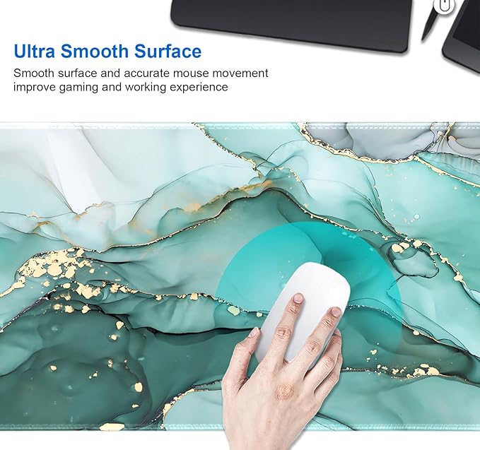 IMAYONDIA Teal Turquoise Marble Desk Mat, Abstract Swirls Cute Desk Pad, Modern Green Ink Art Large Gaming Mouse Pad Mousepad for Desks, Aesthetic Desktop Laptop Mat, Gift for Women Men