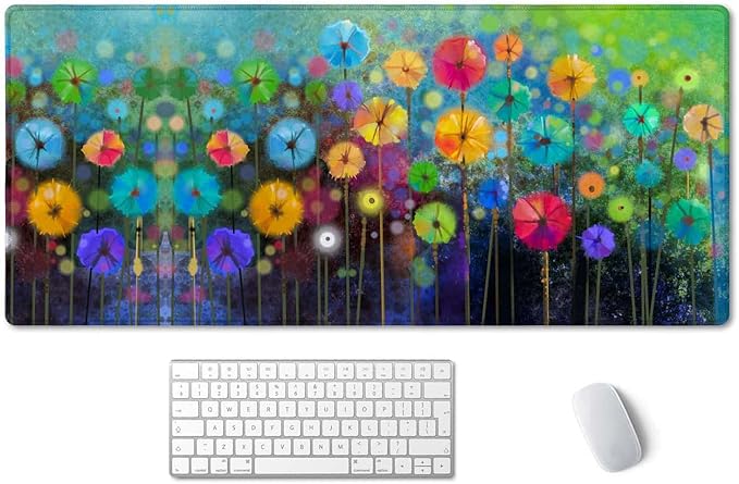 SSOIU Desk Mat, Extended Gaming Mouse Pad 35.5x15.7 in, Large Non-Slip Rubber Base Mousepad with Stitched Edges, Waterproof Keyboard Mouse Mat Desk Pad for Work, Game, Office, Home - Watercolor Floral