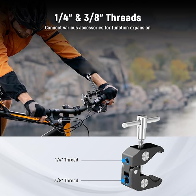 NEEWER 9.8"/25cm Magic Arm with Super Clamp & Cleaning Cloth, 1/4" & 3/8" Threads for Flash/LED Light/Microphone/DSLR Camera Monitor Compatible with SmallRig Camera Cage, Max Load: 4.4lb/2kg, ST25C