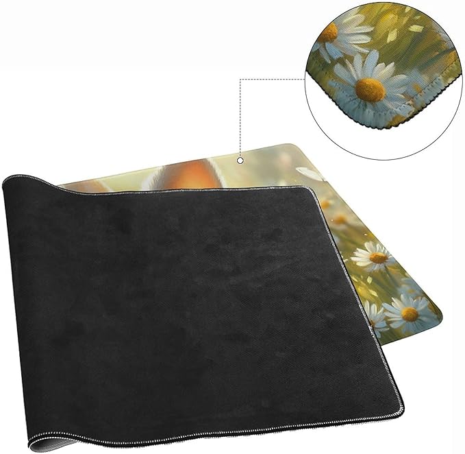 Large Ergonomic Gaming Mouse Pad Baby Bunny in Daisy Field - Sweet Rabbit Theme with Non-Slip Base Water-Resistant Surface and Stitched Edges 40x90cm
