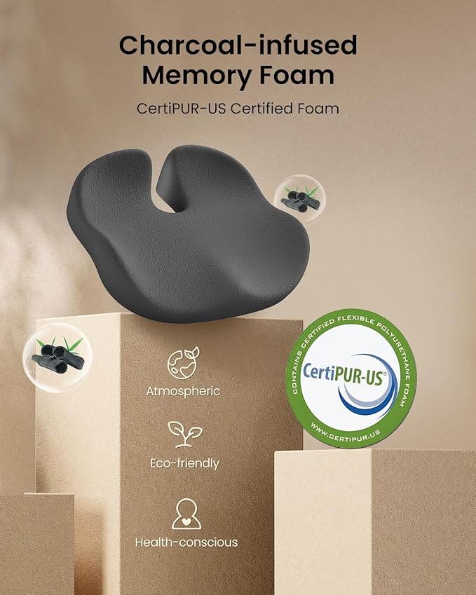 ProtoArc Extra Large Seat Cushion for Coccyx Ergonomic Support, Seat Cushions for Office Chairs, Extra Cover, Ergonomic Memory Foam Desk Chair Cushion for Lumbar Support, Car Seat Cushion - Black