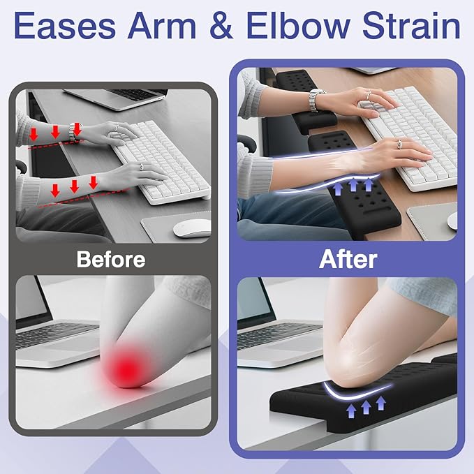 L-Shaped Desk Edge Cushion, 2 PCS Elbow Rest for Desk with Ergonomic Support, Memory Foam Elbow Pad & Arm Rest for Palm, Wrist & Forearm, Non-Slip & Separate Design, Office & Home, Black