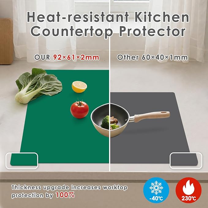 Extra Large Silicone Mat for Resin 36.2" x 24", 2MM Thick Silicone Craft Mat for Table, Multifunction Silicon Matt for Kitchen Countertop Protector Heat Resistant Placemat by Foepoge(Dark Green)