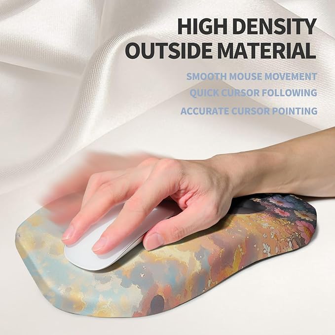 Ergonomic Raised Mouse Pad Wrist Support with Bilateral Slope Memory Foam Mousepad for Wrist Rest and Carpal Tunnel 11.8x7.9〃Flower Sea Cat
