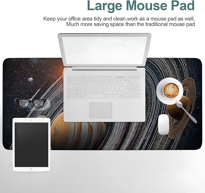 Planet Extended Gaming Mouse Pad 35.4x15.7Inch Large Desk Mat Anti-Slip Rubber Base & Durable Stitched Edges for Gamers Smooth Mouse Writing Surface for Desk Office/Home