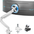 ARES WING Single Monitor Arm, Heavy Duty Adjustable Monitor Arm for 13"-49" Screens with USB, Gas Spring Desk Mount Stand with C Clamp/Grommet Mounting Base up to 40lbs Computer, White