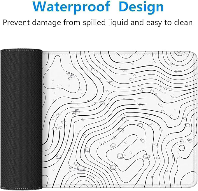 Topographic Map Desk Mat White Black Minimalist XL Mouse Pad Large Mousepad Extended Laptop Keyboard Mat Gaming Desk Pad Mouse Mat 31.5"x11.8" Office Computer Keyboard Laptop Home