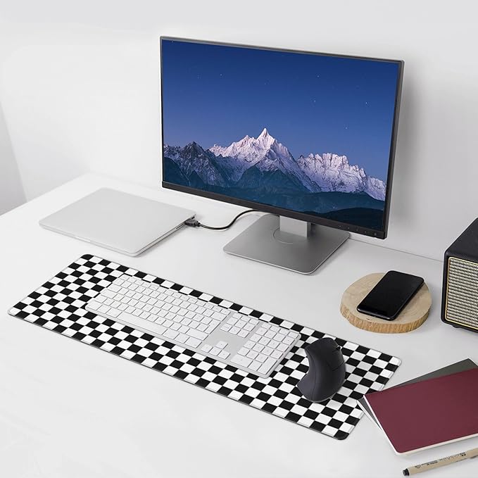 Black and Wite Checkerboard Mouse Pad Extended Large Gaming Mouse Pad XL Stitched Edges for Gamer Home Office 31.5 X 11.8 Inch