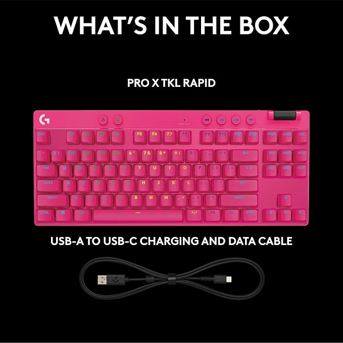 Logitech G PRO X TKL Rapid (Tenkeyless) Wired Gaming Keyboard: Magnetic Analog Switches with Rapid Trigger, Lightsync RGB, Detachable USB-C Cable, Volume Roller & Media Buttons - Magenta