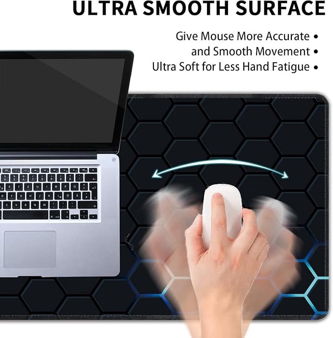 Desk Mat, Hexagon Blue Honeycomb XXL 35.4"x15.7"Large Gaming Mouse Pad, 3mm Thick Gaming Keyboard Pad,Desk Pad Non-Slip Rubber Base with Stitched Edges for Office Game Home Decor