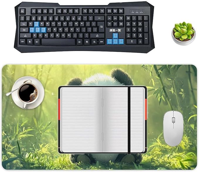 Large Ergonomic Gaming Mouse Pad Panda Joy - Adorable Baby Panda Theme with Non-Slip Base Water-Resistant Surface and Stitched Edges 40X75cm