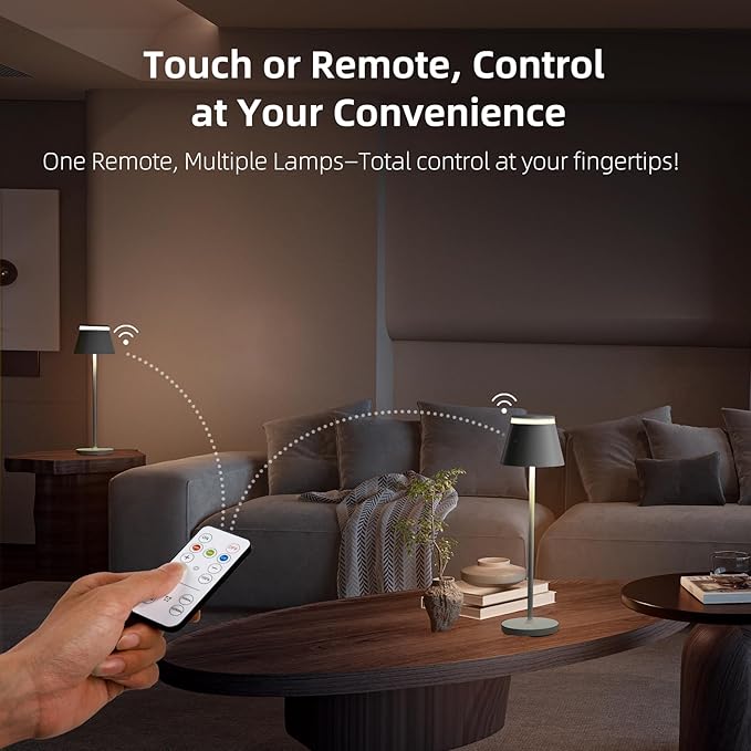 Cordless Table Lamps Set of 2 | USB Charging or Rechargeable Base | LED Lights Touch Operated or Remote Control | Desk Lamp 3 Color Stepless Dimmable | Wireless & Portable Light for Home Outdoor