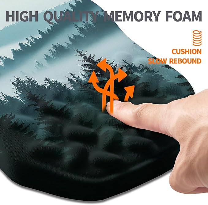 Ergonomic Slope Mouse Pad Wrist Support, Wrist Rest Mousepad for Carpal Tunnel with Massage Bulge and Slow Rebound Memory Foam (12x8 inch, Foggy Forest)