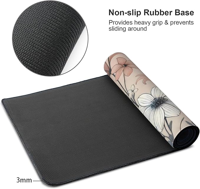 Desk Mat, Aesthetic Dark Plants Floral XXL 35.4"x15.7"Large Gaming Mouse Pad, 3mm Thick Gaming Keyboard Pad,Desk Pad Non-Slip Rubber Base with Stitched Edges for Office Game Home Decor