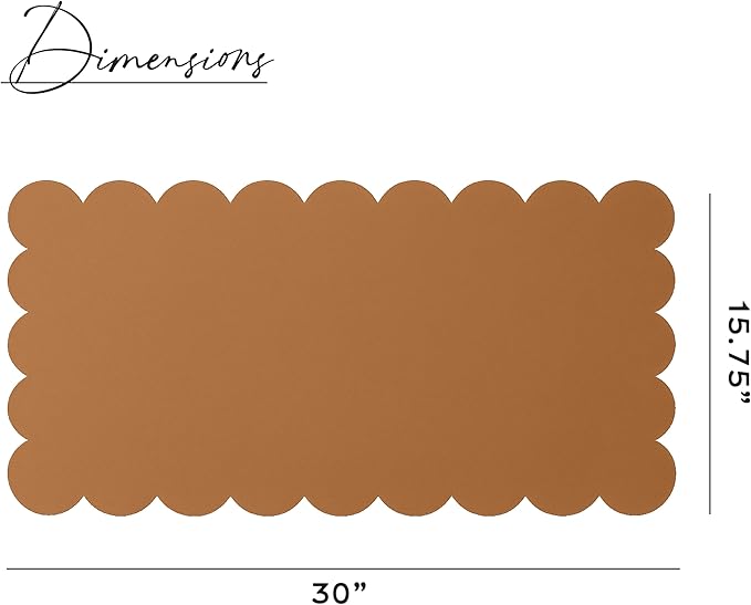 Orelle Scalloped Desk Mat | Vegan Leather Desk Mat for Keyboard and Mouse, Laptop, Makeup Vanity | Computer Desk Pad Mat | Office Desk Cover Mat | Desk Blotter Mat | 30 x 15” | Brown