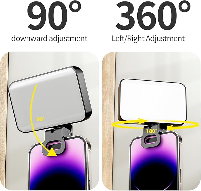 Clip On Selfie Light for Phone & Laptop, Rechargeable 2000mAh LED Video Light with 3 Light Modes, Portable Fill Light for Video Calls, Zoom, Streaming, Makeup