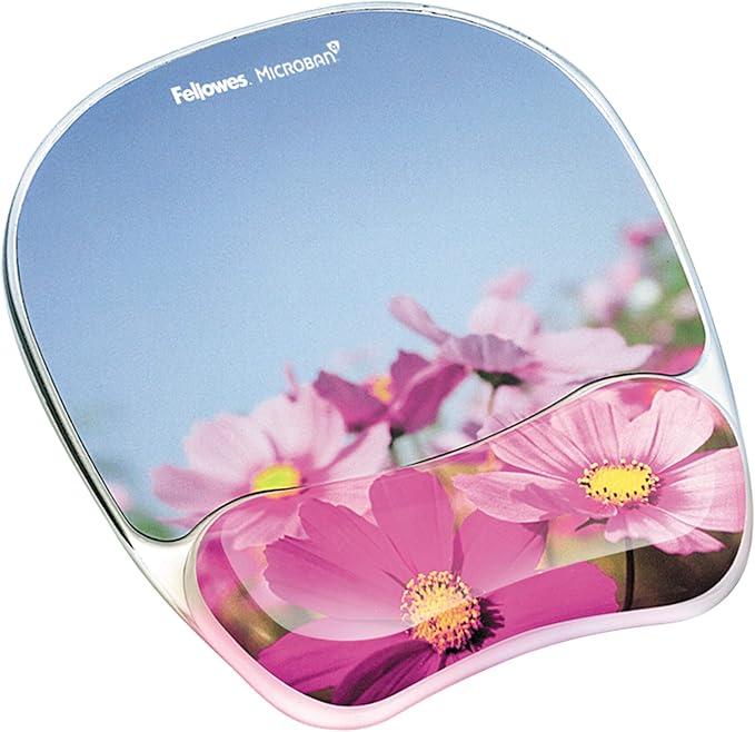 Fellowes Photo Gel Mouse Pad Wrist Rest with MICROBAN - Pink Flowers (9179001)