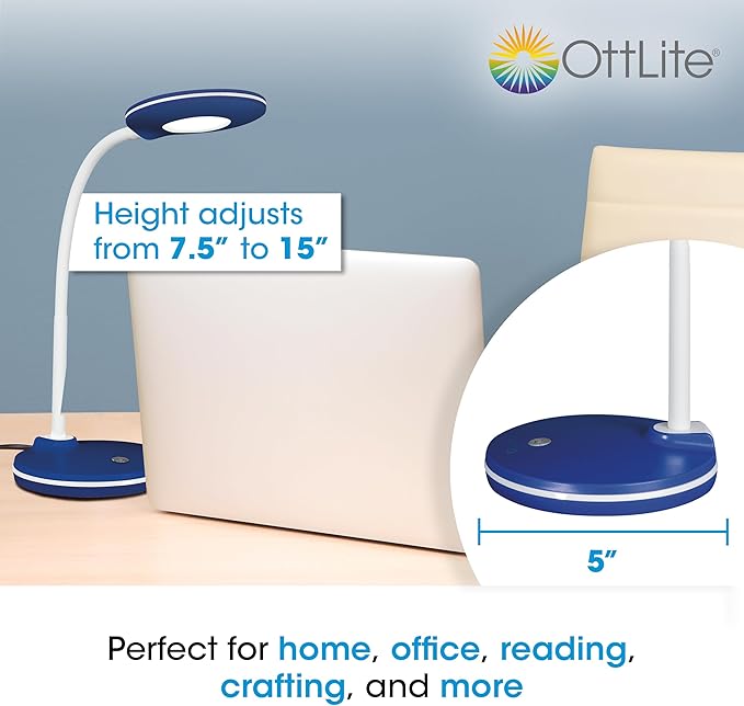 OttLite Study LED Desk Lamp – Touch Activated Controls, 3 Brightness Settings, ClearSun LED, Adjustable Neck, Modern Design for Work, Office, or Learning