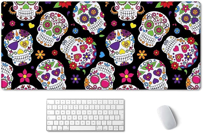 SSOIU Extended Mouse Pad, XXL Gaming Mouse Pads, Large Big Mousepad Laptop Computer Keyboard Mat Desk Pad with Non-Slip Base Stitched Edge for Gaming Office, 35.5 x 15.7 inch, Sugar Skull