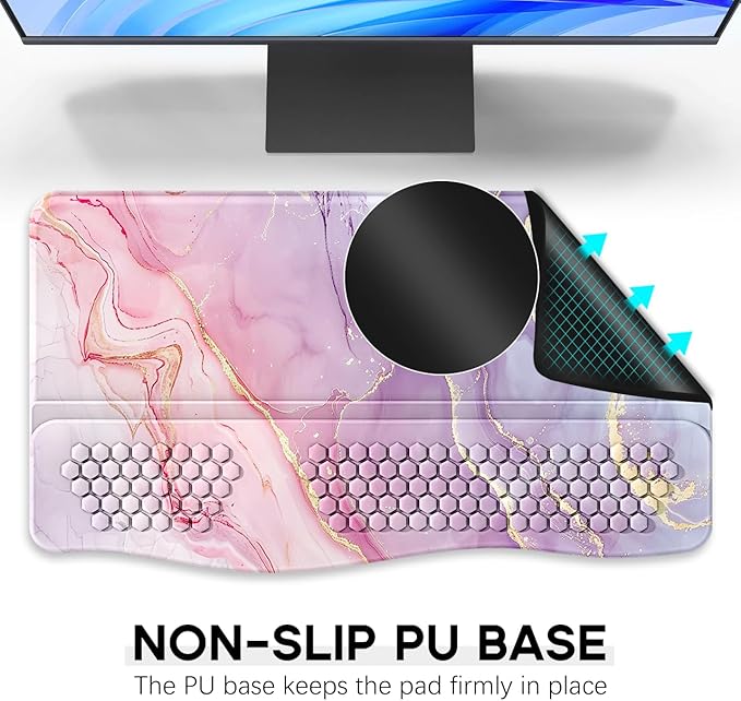 JIKIOU Keyboard Stand with Wrist Rest, Computer Keyboard Stand Pad with Non-Slip Base, Comfy Ergonomic Keyboard Riser Holder for Gaming Office Home 17.13x9.5 in Marble Pink