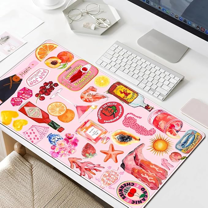Pink Cute Desk Mat Kawaii Aesthetic Keyboard Pad, Holiday Style Deskpad Mat Gaming Large Mouse Pads for Desk, Large Mouse Pad Strawberry Desk Mat Accessories for Women Desk Decor 31.5" X 15.7"