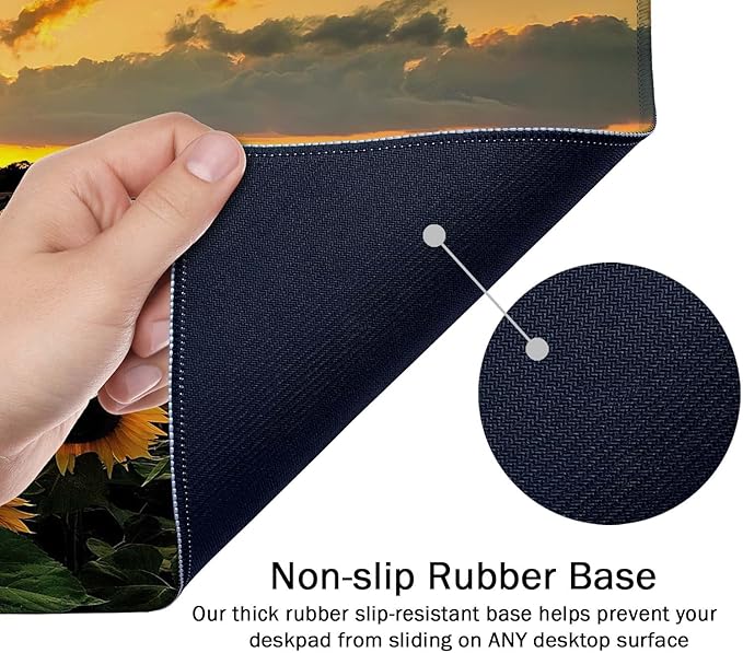 SSOIU Extended Gaming Mouse Pad XXL ArtSo Large Keyboard Mat Long Mousepad Desk Decor Writing Pad Non Slip Rubber Base Stitched Edges for Work, Game, Office, Home, 35.5" x 15.7", Sunflower Field