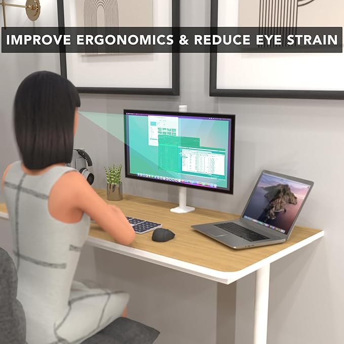 Mount-It! White Single Monitor Stand – Adjustable Desk Arm for Computer Screens – VESA Compatible Holder Up to 32" 19.8 lbs – 360° Rotation, 160° Swivel, 40° Tilt – Space-Saving Clamp & Grommet Base