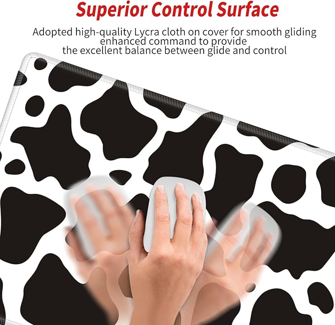 Cow Print Mouse Pad 24x12 Inch Mousepad Black and White Desk Pad Large Gaming Desk Mat Long Protector Mat Big Non Slip Laptop Mat for Wireless Mouse Work Computer