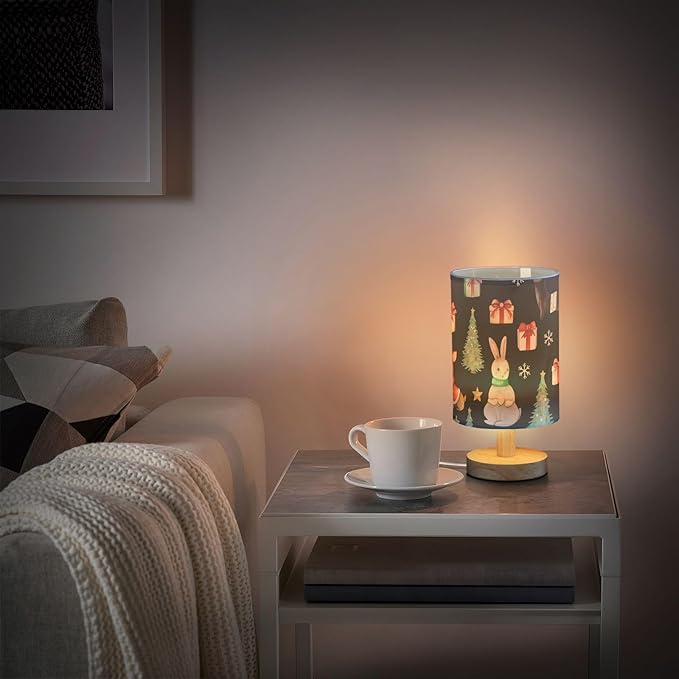 Christmas Cartoon LED Table Lamp, Bedside Lamp with Linen Lampshade, Flicker-Free Eye Care USB Plug in Nightstand Lamp, for Bedroom and Office