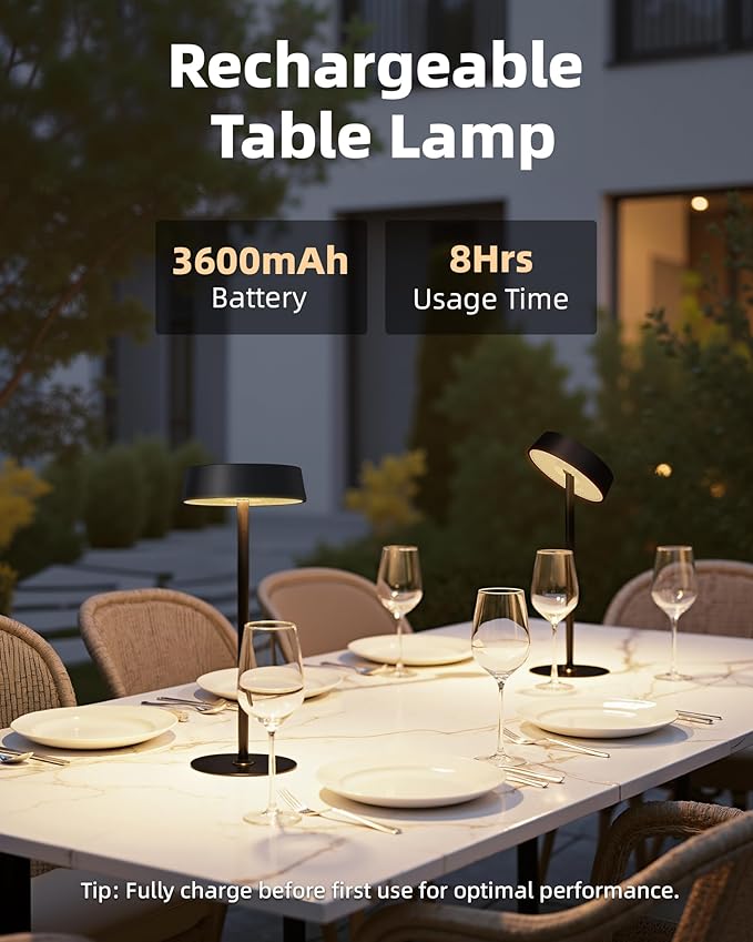 Cordless Lamp, RGB, Outdoor Waterproof, Dimmable Touch Control 3 Color Temperature, Battery Operated Portable, LED Memory Function, Rechargeable Table Lamp, Desk Lamp, Patio Dinning Restaurant Kitchen