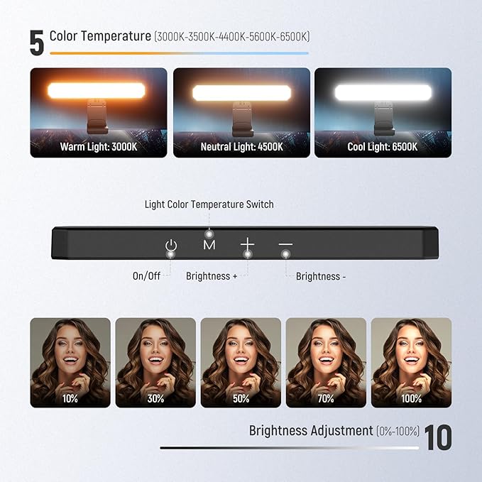 NEEWER Basics 6W Monitor Light Bar with Stand/Remote/Touch Control, Bi Color Dimmable LED Lamp for Home Office Desk Video Conference Lighting Computer Laptop Webcam Zoom Gaming Streaming Reading, L10