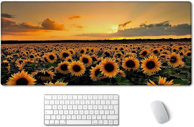 SSOIU Extended Gaming Mouse Pad XXL ArtSo Large Keyboard Mat Long Mousepad Desk Decor Writing Pad Non Slip Rubber Base Stitched Edges for Work, Game, Office, Home, 35.5" x 15.7", Sunflower Field
