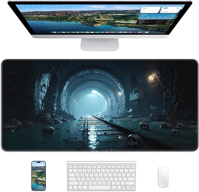 XL Gaming Mouse Pad, 31.5x15.7'' Large Desk Mat with Anti-Slip Rubber Base & Stitched Edges for Gaming, Office, Home, Dark Tunnel