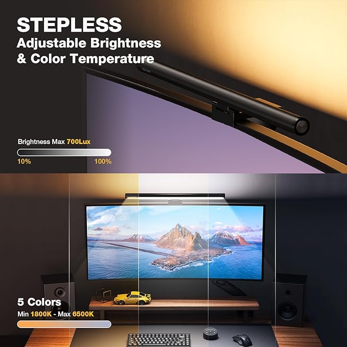 Douxlife Monitor Light Bar, Backlight with Touch Switch＆ Remote Dual Control, Eye-Care Computer Light with Stepless Dimming and Color Temperature for Home Office Gaming, Black