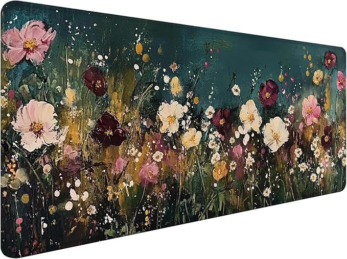 Vintage Wildflower Large Mouse Pad 31.5x15.7inch, Retro Floral Large Extended Computer Desk Mat Mousepad for Keyboard and Mouse, Floral Desk Accessories