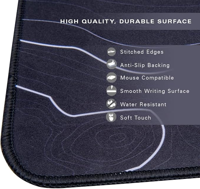 Con-Tact Brand XL Extended Mouse Pad - L-Shaped Desk Mat with Stitched Edges - Non-Slip, Water-Resistant Keyboard Mat - Extra Large Desk Pad for Gamers, Home & Office Use - 36.22" x 15.74" (Topo)