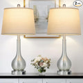 26" Silver Table Lamps Set of 2 for Living Room, Touch Control Bedside Lamp with USB Charging Ports, 3-Way Dimmable Brushed Nickel Bedroom Lamps for Nightstand (2 LED Bulbs Included)
