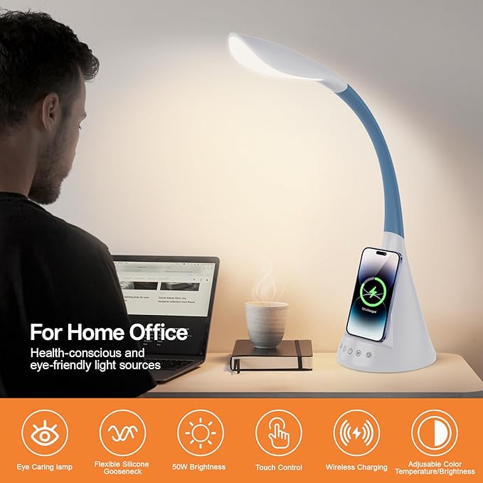 LED Desk Lamp with Touch Control and 360 Degree Gooseneck 9 Lighting Modes with 5 RGB Colors for Home Office Reading Light (White)