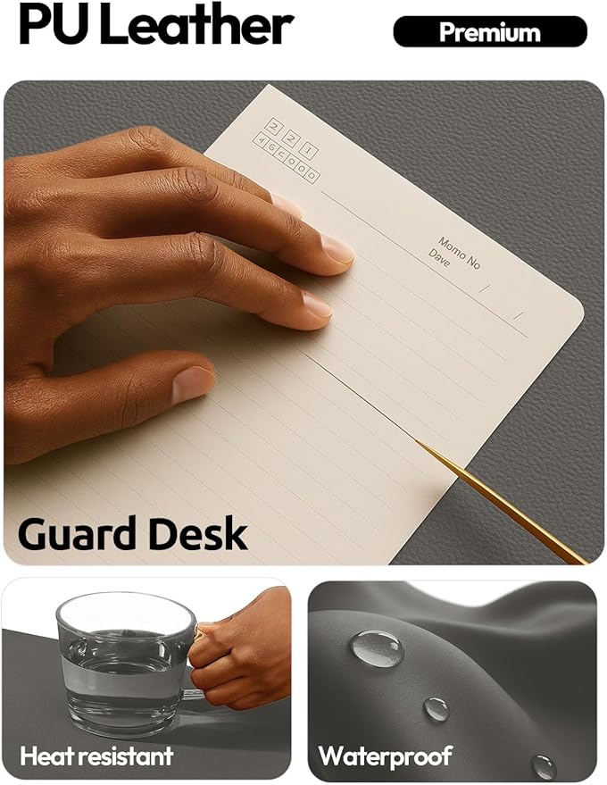 YSAGi Leather Desk Protector, Office Mat, Large Mouse Mat, Non-Slip PU Leather Blotter, Laptop Desk, Waterproof Writing Pad for Office and Home (Dark Grey, 23.6" x 13.8")